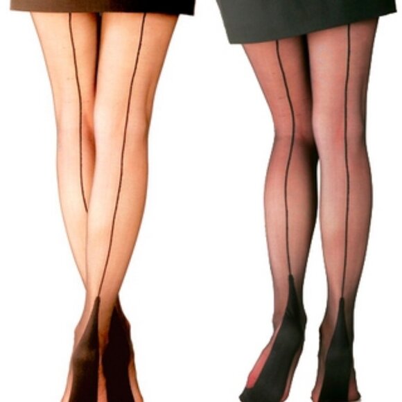 NWT Black Retro Cuban Heel Pantyhose Goth Pinup Rockabilly Vintage Glamour - Picture 1 of 4